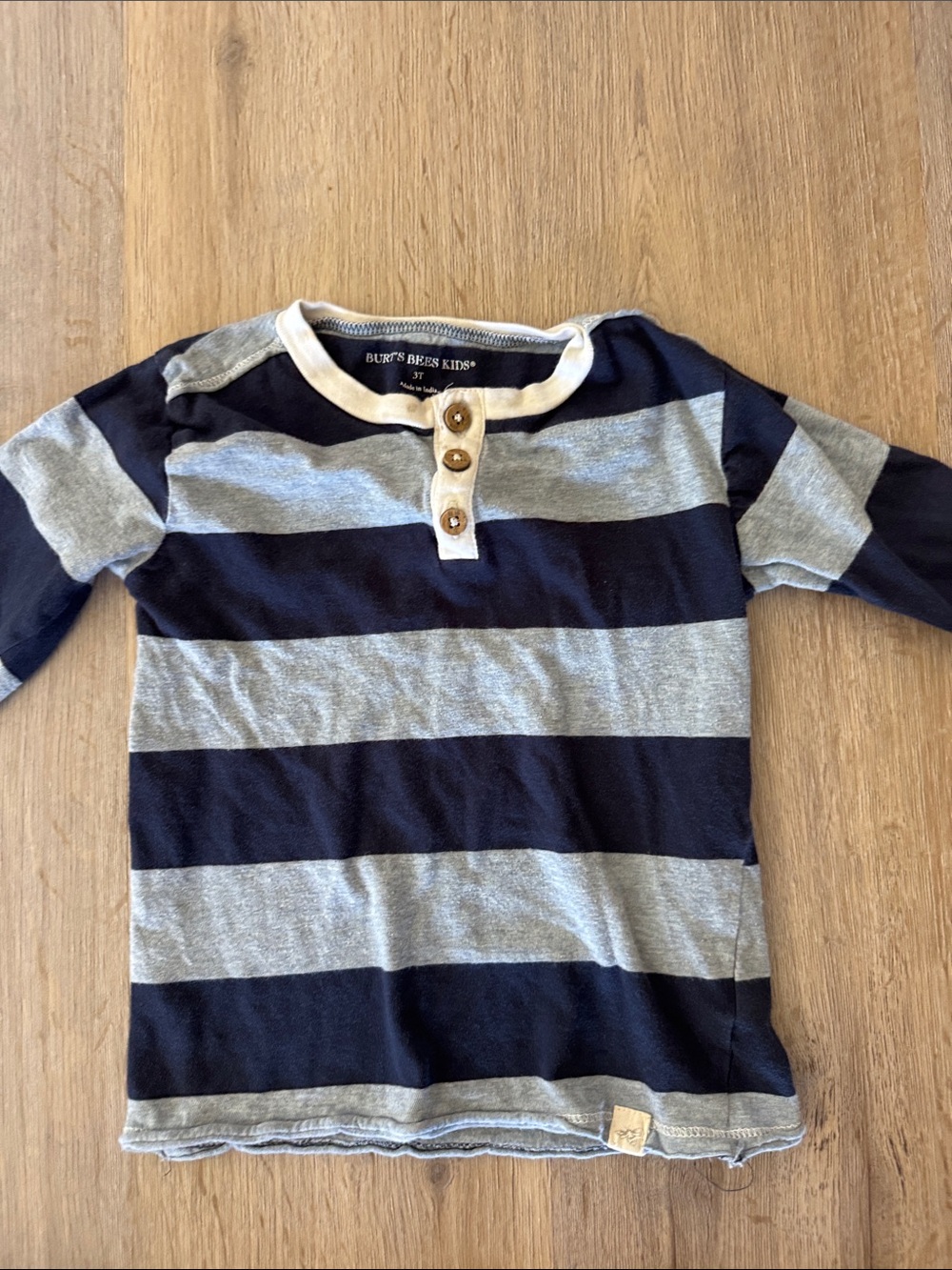 Burt's Bees Navy & Gray Striped Long Sleeve Henley